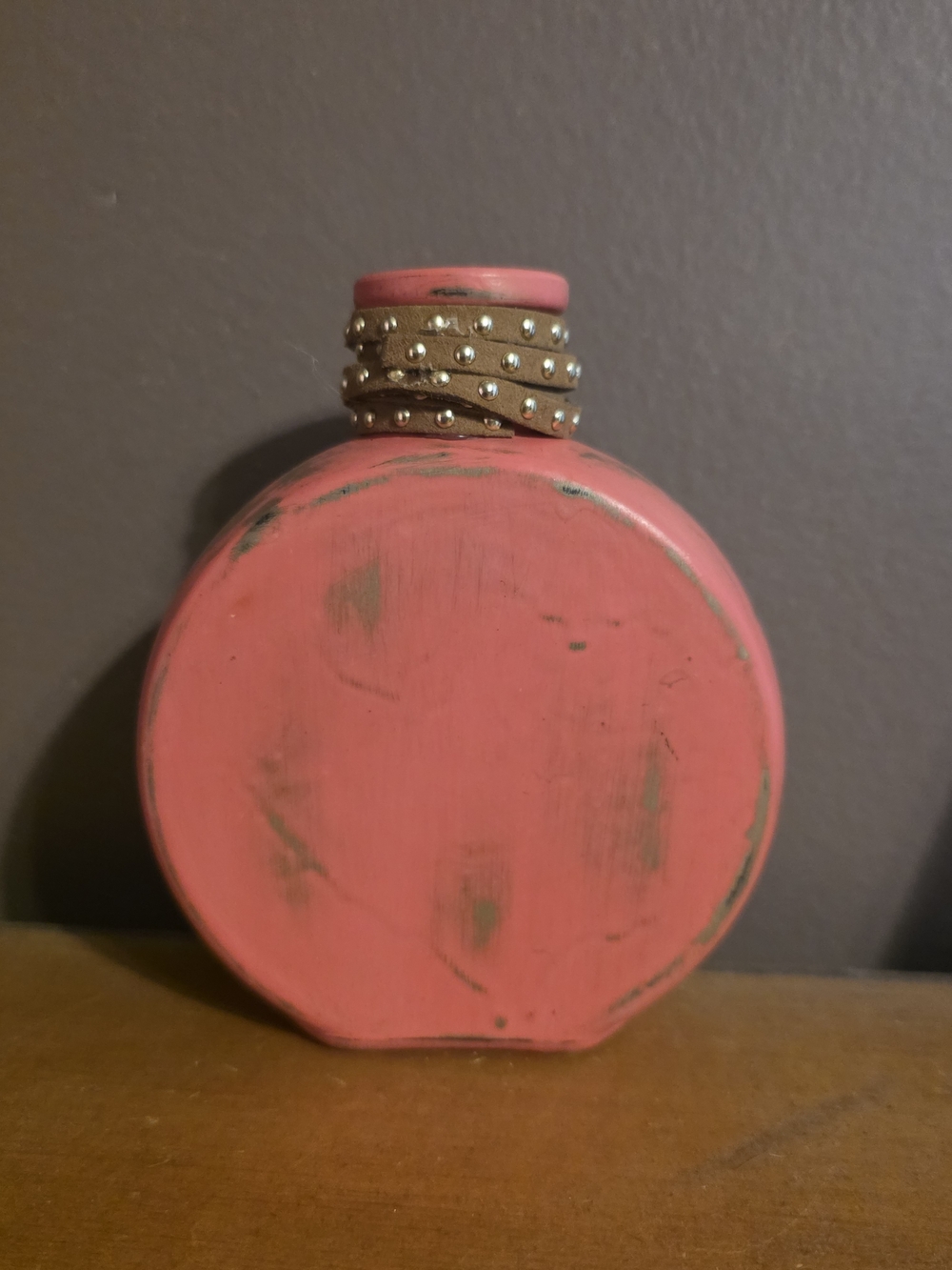 Coral Round Decorative Accent Bottle with Studded Neck